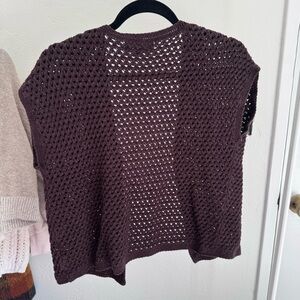 Crochet Short Sleeve Brown Cardigan